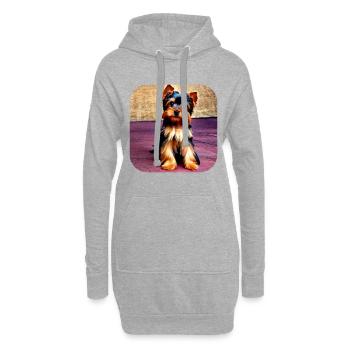 Yorkshire Terrier Welpe - Hoodie-Kleid - Grau meliert - Vorne