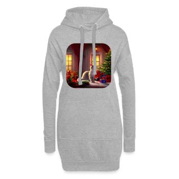 Süße Weihnachtskatze - Hoodie-Kleid - Grau meliert - Vorne