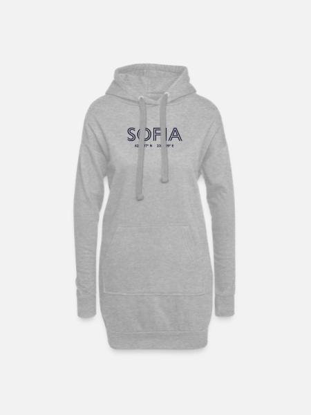 Bulgaria Stadt Koordinaten - Sofia - Hoodie-Kleid - Grau meliert