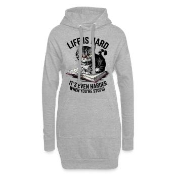 Cute Bookworm Cat on a Book - Funny Cat Lover Art - Hoodie Dress - heather grey - Front