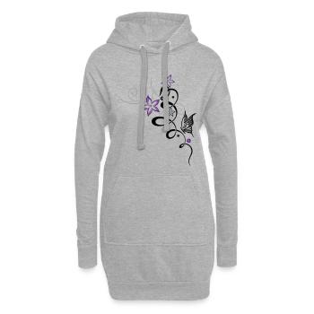 Tribal mit Blumen und Schmetterling - Hoodie-Kleid - Grau meliert - Vorne