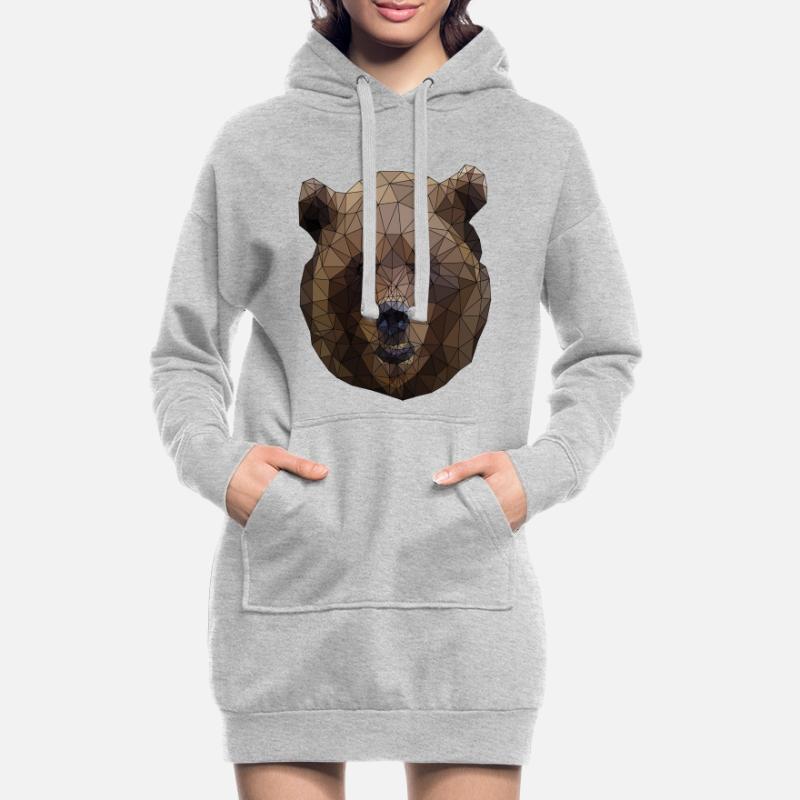 Polygonal Brown Bear Triangular Low Poly Art Hoodie Dress