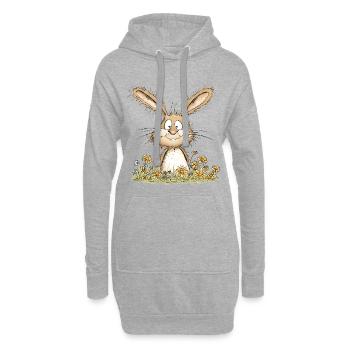 Drolliger Hase I Osterhase Häschen - Hoodie-Kleid - Grau meliert - Vorne