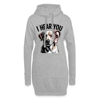 Je t’entends chien - Sweat-shirt à capuche long Femme - gris chiné - Devant