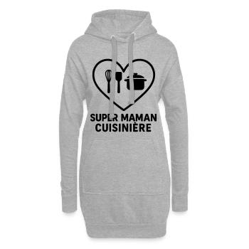 Super maman cuisinière – Cœur cuisine - Sweat-shirt à capuche long Femme - gris chiné - Devant