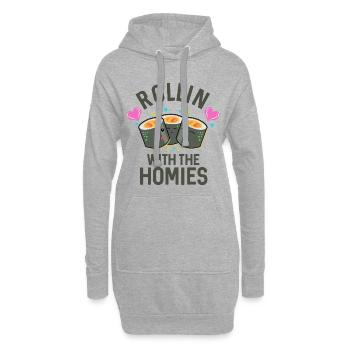 Rollin' With The Homies Sushi-Wortspiel - Hoodie-Kleid - Grau meliert - Vorne