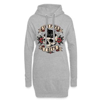 Katze im Totenkopf Oldschool Tattoo Design - Hoodie-Kleid - Grau meliert - Vorne