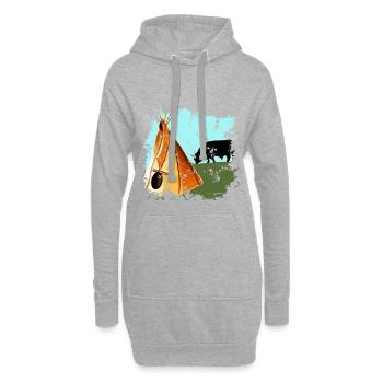 Indianerzelt in der nordamerikanischen Steppe - Hoodie-Kleid - Grau meliert - Vorne