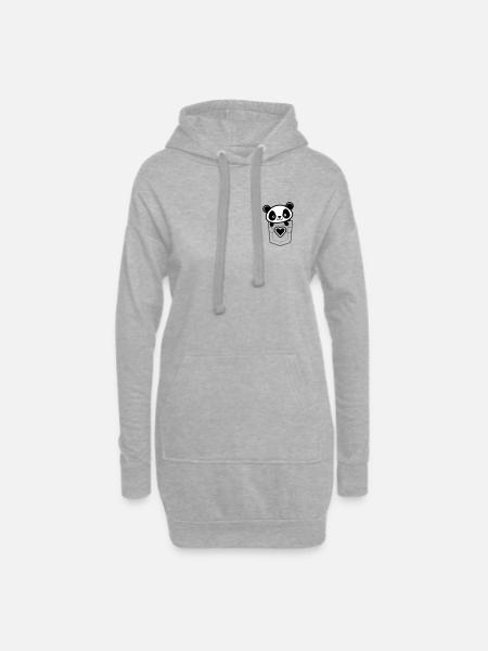 Panda in der Tasche mit Herz-Emblem - Hoodie-Kleid - Grau meliert