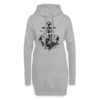 Anker Schiff Segelschiff Kunst Matrose Seemann - Hoodie-Kleid - Grau meliert - Vorne