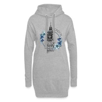 London Big Ben England Blumen Line Art Kunst - Hoodie-Kleid - Grau meliert - Vorne