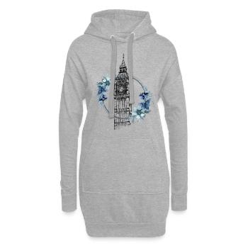 London Big Ben England Blumen Line Art Kunst - Hoodie-Kleid - Grau meliert - Vorne