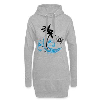 Palmen mit Welle und Sonne, Urlaub, surfen - Hoodie-Kleid - Grau meliert - Vorne