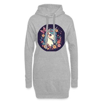 Elegantes Einhorn mit Schmetterling Blumen - Hoodie-Kleid - Grau meliert - Vorne