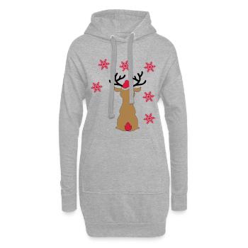 Sticker Rentier im Schnee zu Weihnachten - Hoodie-Kleid - Grau meliert - Vorne