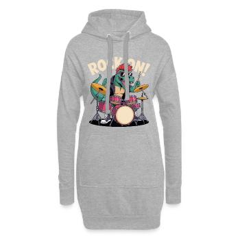 Batteur de dinosaure T-Rex punk rock - Percussions - Sweat-shirt à capuche long Femme - gris chiné - Devant