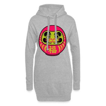 Farbige Daruma mit Glückssymbolen - Hoodie-Kleid - Grau meliert - Vorne
