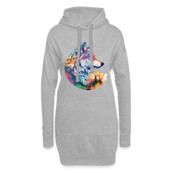 Wolf Wolf's Head Forest Nature Mountains Wilderness Colorful - Hoodie Dress - heather grey - Front