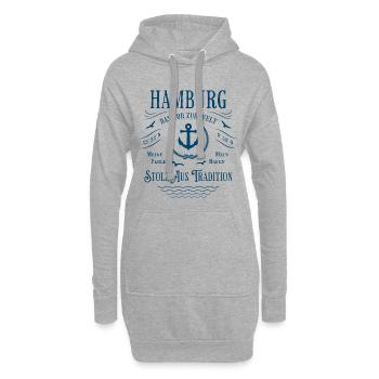 Hamburg - Das Tor zur Welt - Stolz aus Tradition - Hoodie-Kleid - Grau meliert - Vorne