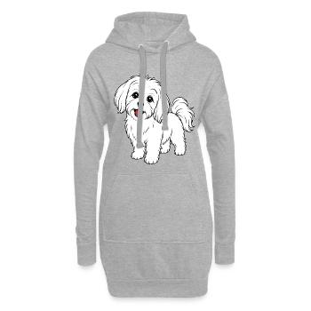 Malteser Hund weiß - Hoodie-Kleid - Grau meliert - Vorne