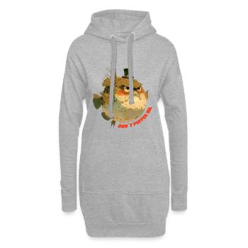 Mürrischer Kugelfisch mit Zylinder - Sweat-shirt à capuche long Femme - gris chiné - Devant