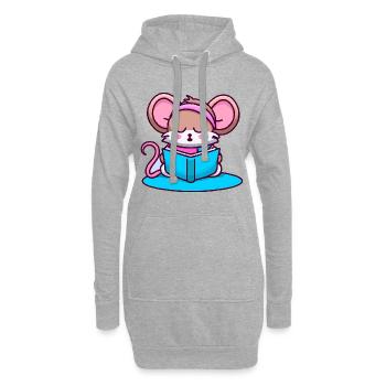 Leseratte Bücherwurm Maus - Hoodie-Kleid - Grau meliert - Vorne