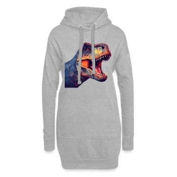Dinosaurier T-Rex im Polygon-Stil - Hoodie-Kleid - Grau meliert - Vorne