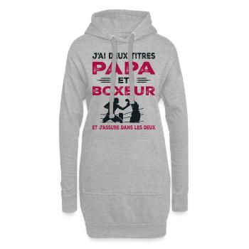 J'ai Deux Titres Papa et Boxeur Boxe - Sweat-shirt à capuche long Femme - gris chiné - Devant