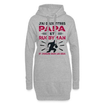 J'ai Deux Titres Papa et Rugbyman, Passionné Rugby - Sweat-shirt à capuche long Femme - gris chiné - Devant