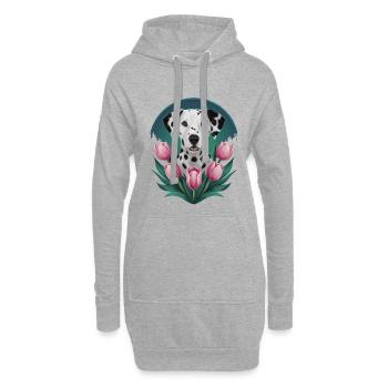 Süßer Dalmatiner mit Tulpen - Hoodie-Kleid - Grau meliert - Vorne