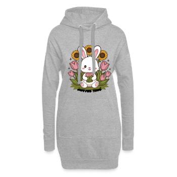 Lapin kawaii avec des tulipes et des tournesols - Sweat-shirt à capuche long Femme - gris chiné - Devant