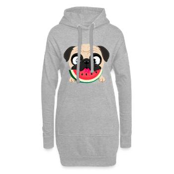 Carlin à la pastèque, Fruity Dog Design - Sweat-shirt à capuche long Femme - gris chiné - Devant