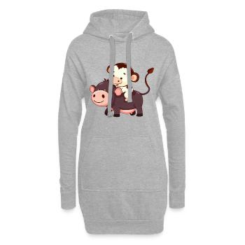 Monkey Riding on Cow Funny Animal Game Design - Sweat-shirt à capuche long Femme - gris chiné - Devant