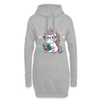 Kawaii Einhorn mit Brille und Buch - Hoodie-Kleid - Grau meliert - Vorne