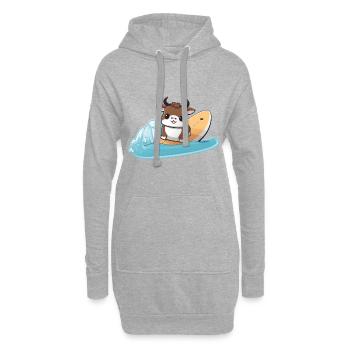 surfende Kuh, Sportliches Tierdesign - Hoodie-Kleid - Grau meliert - Vorne