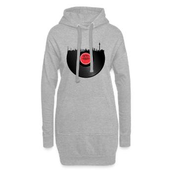 Cadeau DJ de Skyline Berlin avec disque vinyle - Sweat-shirt à capuche long Femme - gris chiné - Devant