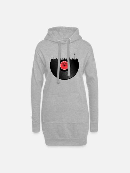 Skyline Berlin Vinyl Schallplatte Dj Geschenk - Hoodie-Kleid - Grau meliert