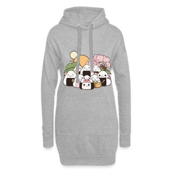 Niedliche Kawaii Onigiri Reisbällchen - Hoodie-Kleid - Grau meliert - Vorne