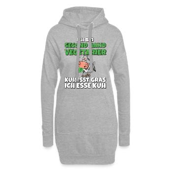 Ich bin Second Hand Vegetarier Kuh isst Gras used - Hoodie-Kleid - Grau meliert - Vorne