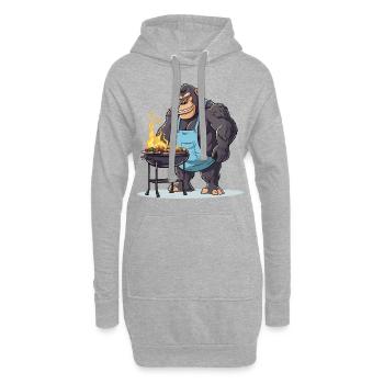 Grillen Grilla Griller Gorilla BBQ Lustig Humor - Hoodie-Kleid - Grau meliert - Vorne