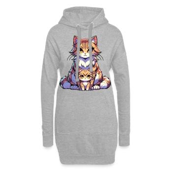 Famille de chats mignons avec maman et chaton – - Sweat-shirt à capuche long Femme - gris chiné - Devant