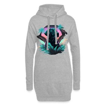 Vaporwave Labrador Retriever in großen Blättern - Hoodie-Kleid - Grau meliert - Vorne