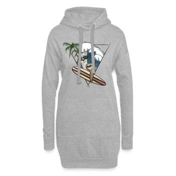 Surf Urlaub Lama & Faultier Surfboard Welle Palmen - Hoodie-Kleid - Grau meliert - Vorne