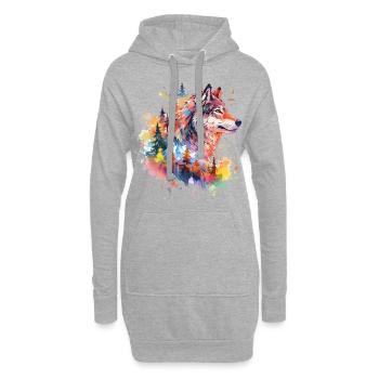 Loup tête de loup Nature nature sauvage aventure forêt Art - Sweat-shirt à capuche long Femme - gris chiné - Devant