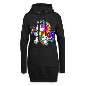Einhorn mit Schmetterling und Eiskreme - Hoodie-Kleid - Schwarz - Vorne