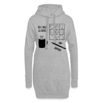 Sudoku und Kaffee - Hoodie-Kleid - Grau meliert - Vorne