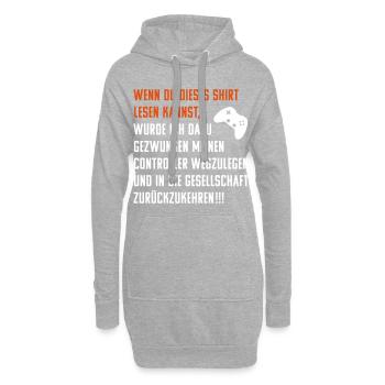 Zocker Fun Spruch: Gezwungen Controller wegzulegen - Hoodie-Kleid - Grau meliert - Vorne