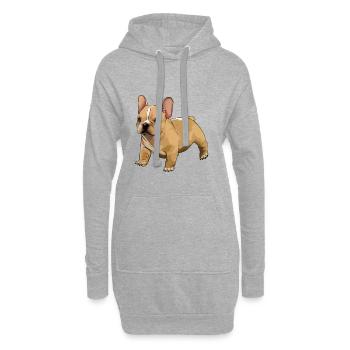 bouledogue français - Sweat-shirt à capuche long Femme - gris chiné - Devant