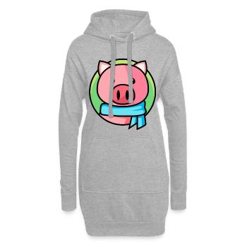 Rosa Schweinchen mit Schal - Hoodie-Kleid - Grau meliert - Vorne