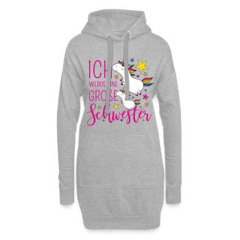 Große Schwester Einhorn Einhörner pink Sterne bunt - Hoodie-Kleid - Grau meliert - Vorne